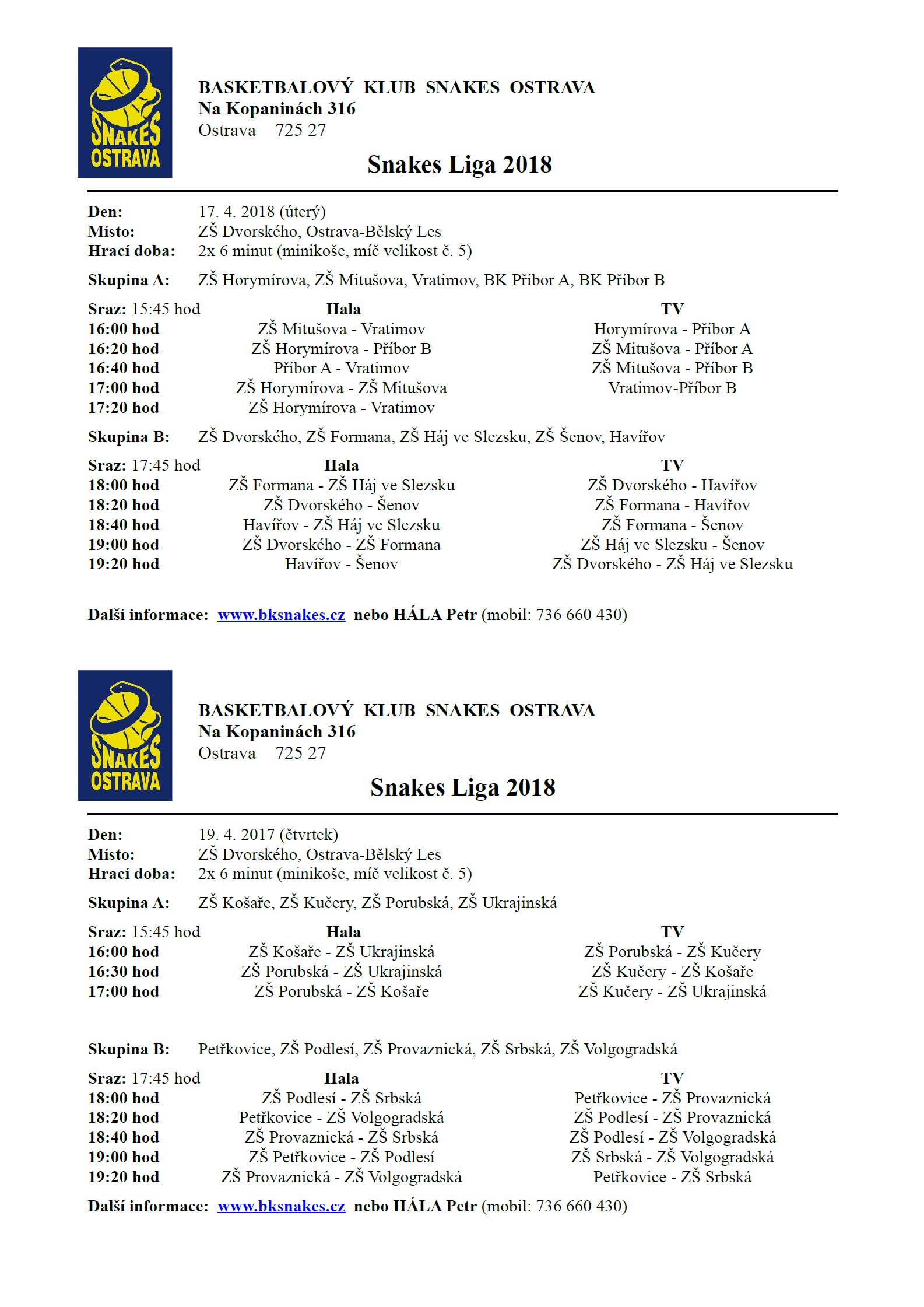 Rozpis-snakes-liga-2018 Rozpis-snakes-liga-2018